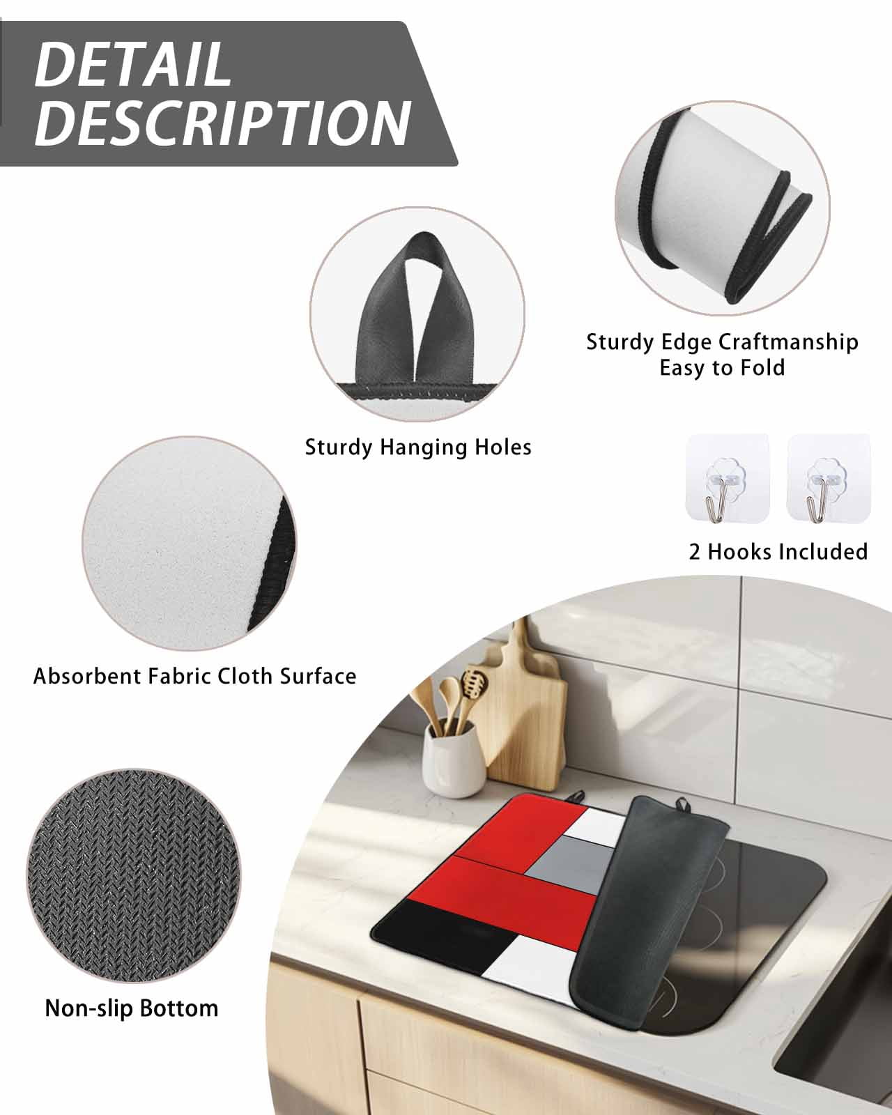 Stove Top Covers for Electric Stove 36x21 Inches, Red Black Grey Heat Insulation Fireproof Glass Cooktop Protector, Modern Irregular Geometric Abstract Countertop Stovetop Cover for Kitchen