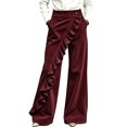 thumbnail image 2 of Mutghys Corduroy Pants Women Button Asymmetric Ruffle High Waisted Wide Leg Pants with Pockets Vacation Shopping Winter Warm Comfy Casual Pants S-2XL, 2 of 6