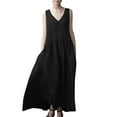 thumbnail image 1 of QIPOPIQ Robe en Lin pour Femmes Été Sans Manches Unie Décontractée Ample Fluide Maxi Robes avec Poches Liquidation, 1 of 5