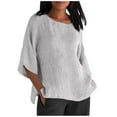 thumbnail image 2 of OverSized T Shirts for Women 2025 Summer Short Sleeve Crewneck Cotton Linen Casual Loose Plain Tshirt Womens T Shirts, 2 of 6