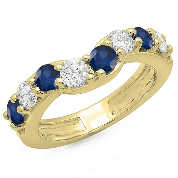 Dazzlingrock Collection 14K Alternate White Diamond & Blue Sapphire Anniversary Wedding Matching Band, Yellow Gold, Size 4
