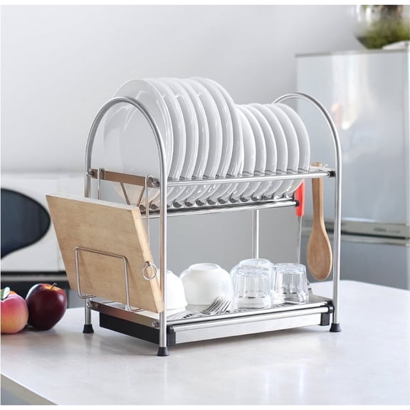 Sunexinlo 304 Stainless Steel 2-Tier Heavy Duty Foldable Dish Rack