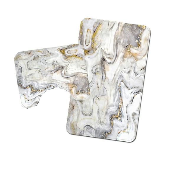 Bathroom Rugs Set 2 Pieces Marbling Grain Flannel Absorbent Soft Bath Mat & U-Shaped Toilet Contour Rug Non Slip