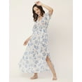 thumbnail image 4 of Moomaya Printed Long Dress For Women, V-Neck Short Sleeve Sheer Coverup Maxi Dresses, 4 of 8