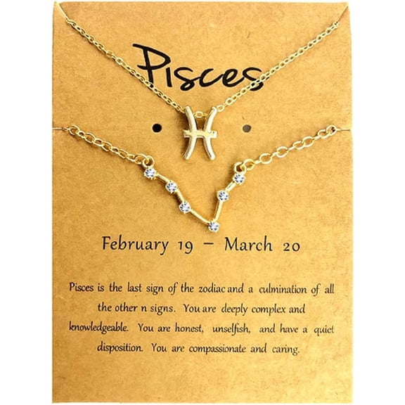 2Pcs 12 Constellation Zodiac Sign Layered Choker Necklaces Letter Astrology Horoscope with Message Card for Women Jewelry-Pisces