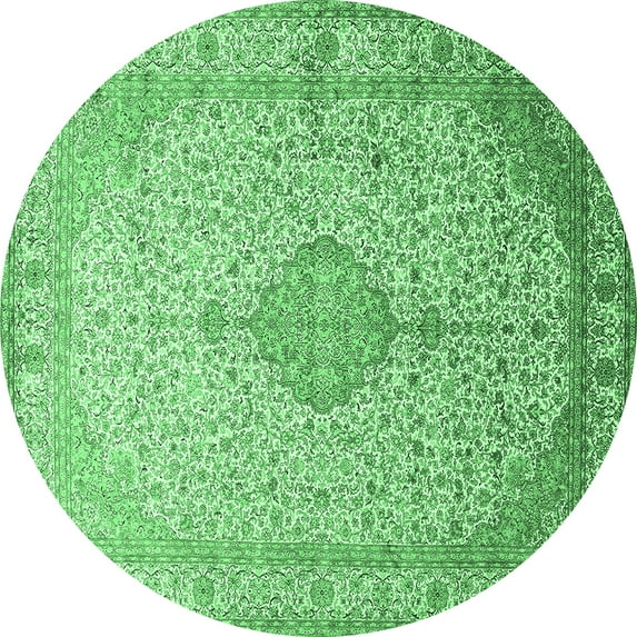 Ahgly Company Indoor Round Medallion Emerald Green Traditional Area Rugs, 4' Round