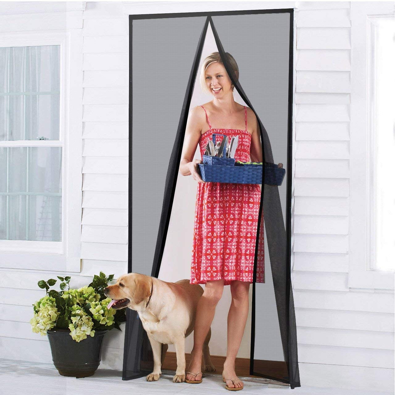Magnetic Screen Door Durable Fiberglass Mesh Curtain Fits Door Frame 34"x82" 