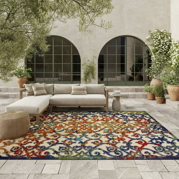 Nourison Aloha Indoor/Outdoor Transitional French Country Multicolor 6' x 9' Area Rug, (6' x 9')