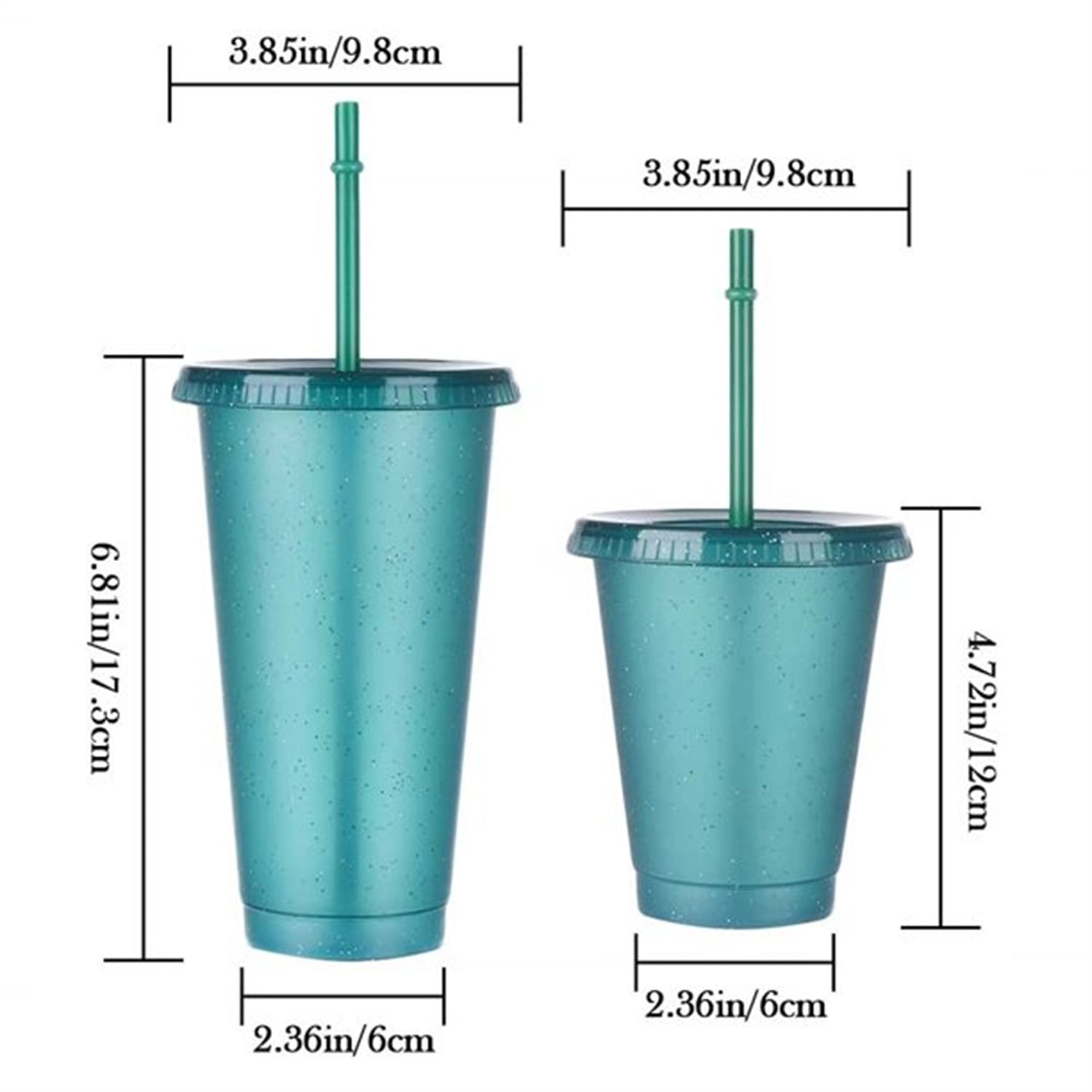 Cups with Fixed Ring Straw and Lid,Water Bottle Iced Coffee Travel Mug Cup,Reusable  Plastic Cups with Sequin Glitter Perfect for Parties,Birthdays,24oz-6 Pack  