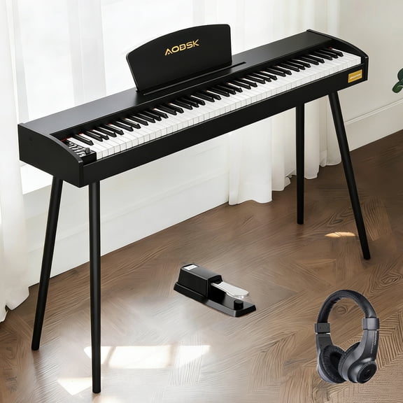 AODSK 88-Key Digital Piano for Beginners, Full-Size Electric Keyboard with Stand, Pedal & Headphones, Headphone Mode, USB-MIDI Connection, Black