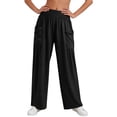 thumbnail image 4 of Favoffer Women Elastic Waist Long Pants Solid Color Ruched Casual Pants Breathable Relaxed Fit Bottoms Fold Hem Pants with Side Pockets for Daily Lounge, 4 of 7