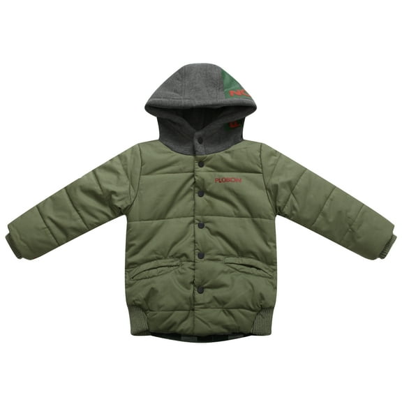 Richie House Little Boys Green Hood Quilted Padding Printed Jacket 2/3