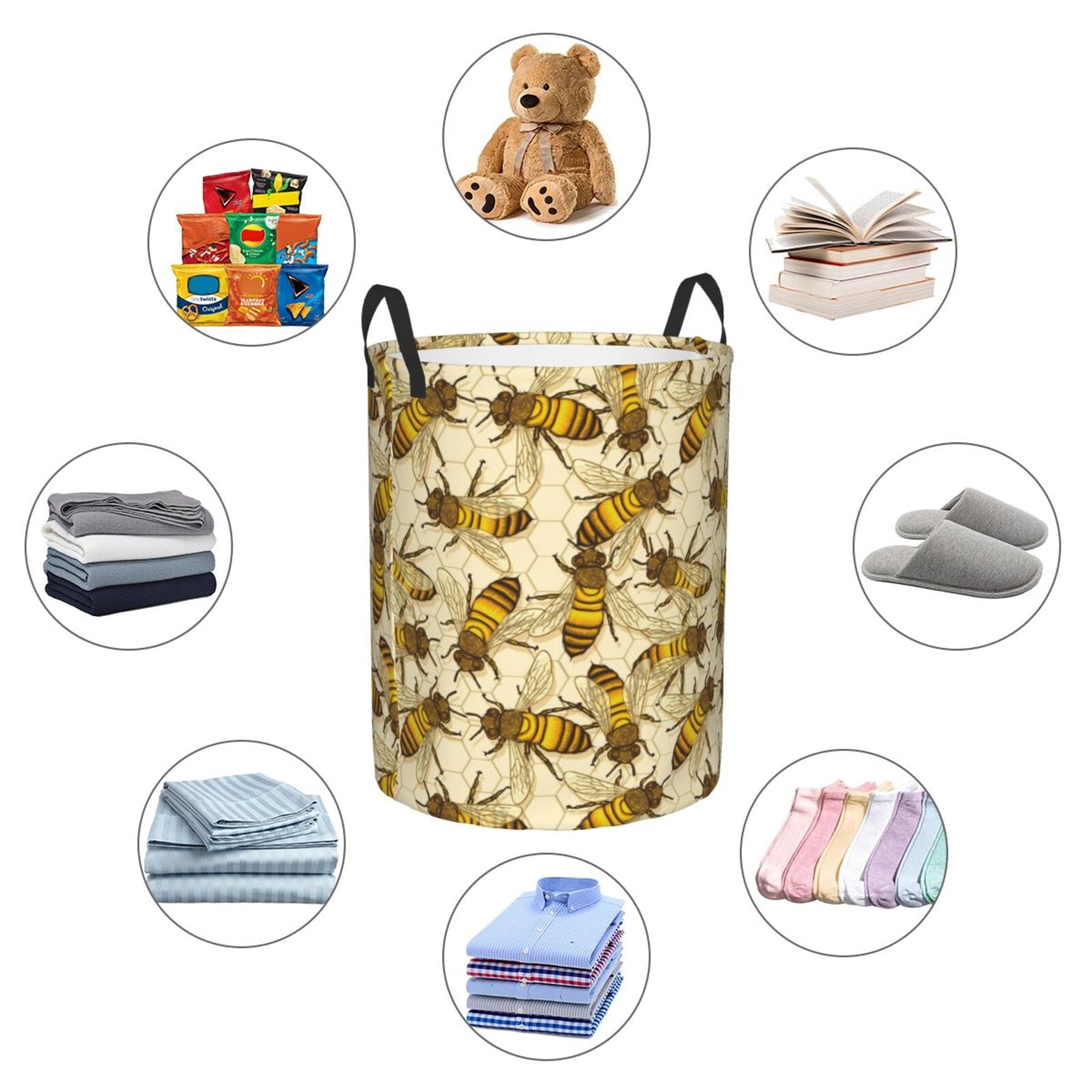 Large Laundry Basket with Handles - vintage honey bees honeycomb Kids Baby Dirty Clothes Laundry Hamper for Bedroom Aesthetic
