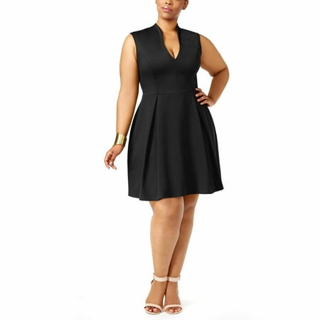 Trendy Salwar - Soprano Womens Trendy Plus Size Pleated Fit & Flare Dress (Black, 2X)
