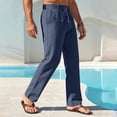 thumbnail image 5 of Mens Trouser Summer Plus Size Fashion Solid Color Button Drawstring Elastic Waist Casual Pocket Straight Leg Pants, 5 of 8
