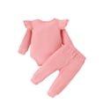 thumbnail image 2 of Baby Girl Clothes Newborn Romper Long Sleeve Infant Toddler Outfits 3Pcs Ruffle Tops + Pants + Headband 0-24 Months, 2 of 6