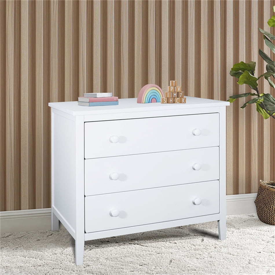 White 3 Drawer Dresser for Bedroom, Modern Nightstand Chest of Drawers ...