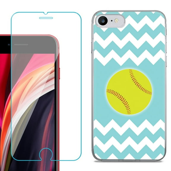 Slim-Fit Fashion Gel Phone Case for iPhone SE 2022, with Tempered Glass Screen Protector, by OneToughShield ® - Chevron/Softball