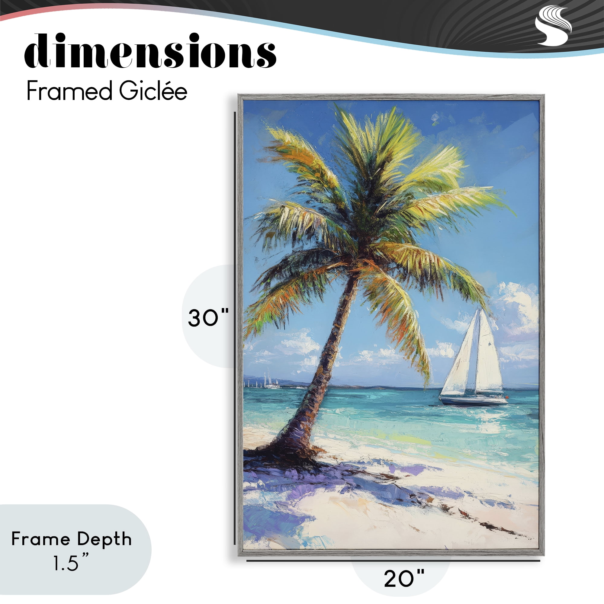 Stupell Industries Palms & Sails Beach View Gray Framed Giclee Art, design by Petal Prints Design