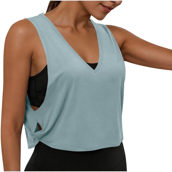 cocolona Womens Summer Crop Workout Tank Tops V Neck Sleeveleess Yoga Running Gym Shirts