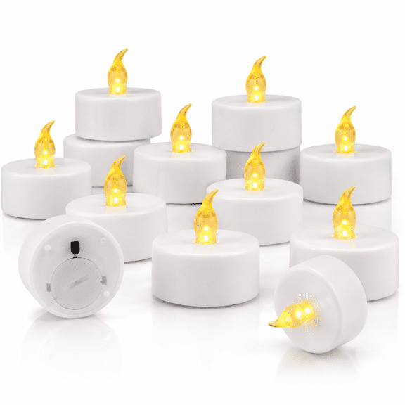 24Pack Battery Tea Lights LED - Realistic and Bright Flickering Holiday Gift Operated Flameless for Seasonal & Festival Celebration Warm Yellow Lamp Battery Powered