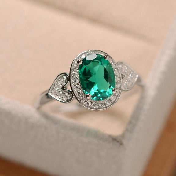 Natural Green Emerald 925 Sterling Silver Ring, Gift for Her, Gemstone Ring, Birthstone Rings for Women, Gift For Her