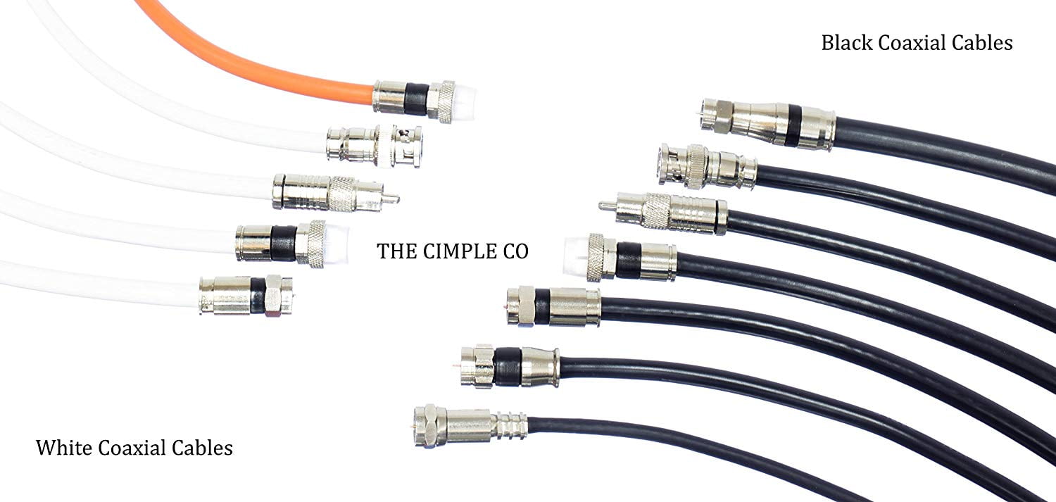 THE CIMPLE CO with Connectors and Satellite AV F81 // RF 100 Foot 100 Feet CableTV Antenna Digital Coax Black RG6 Coaxial Cable CL2 Rated Coax Cable - Made in The USA
