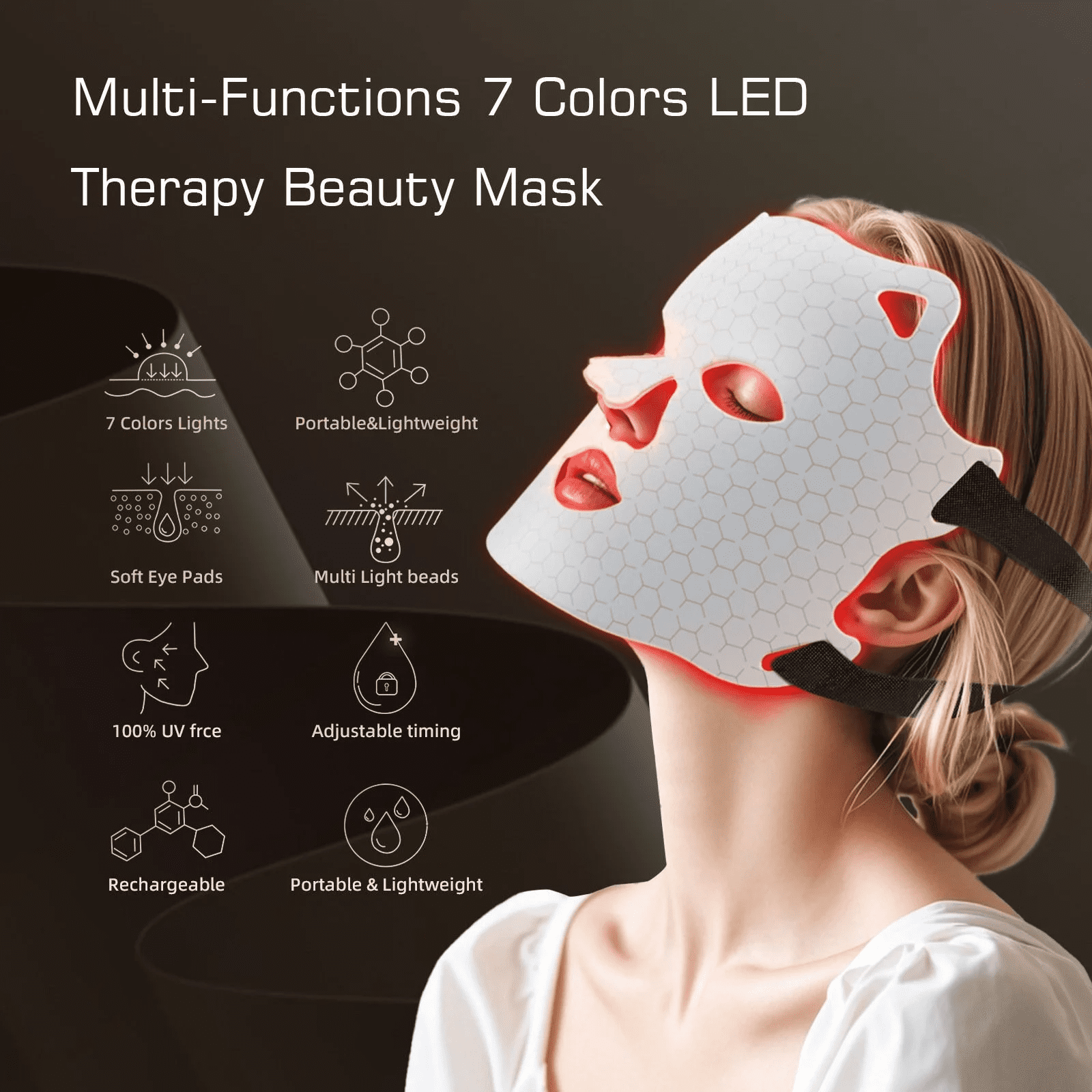 Multi-Spectrum LED Facial Light Mask for a Radiant Glow, Soft Silicone Beauty Device with Red & Blue Light for Skin Care Support, Cordless & Travel-Friendly