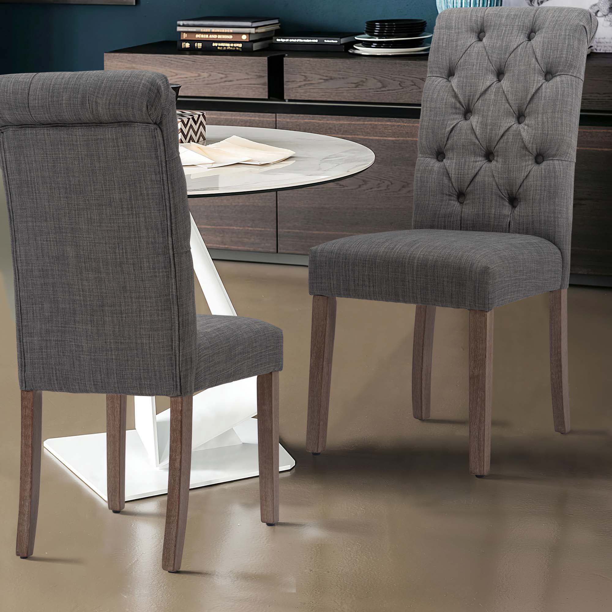 Fabric Dining Chairs Set of 2 with Solid Legs,Gray
