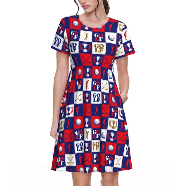 Easygdp golf para Vestido Transpirable de Mujer, Vestido Suelto de Manga Corta con Pliegues y Bolsillos para el Verano
