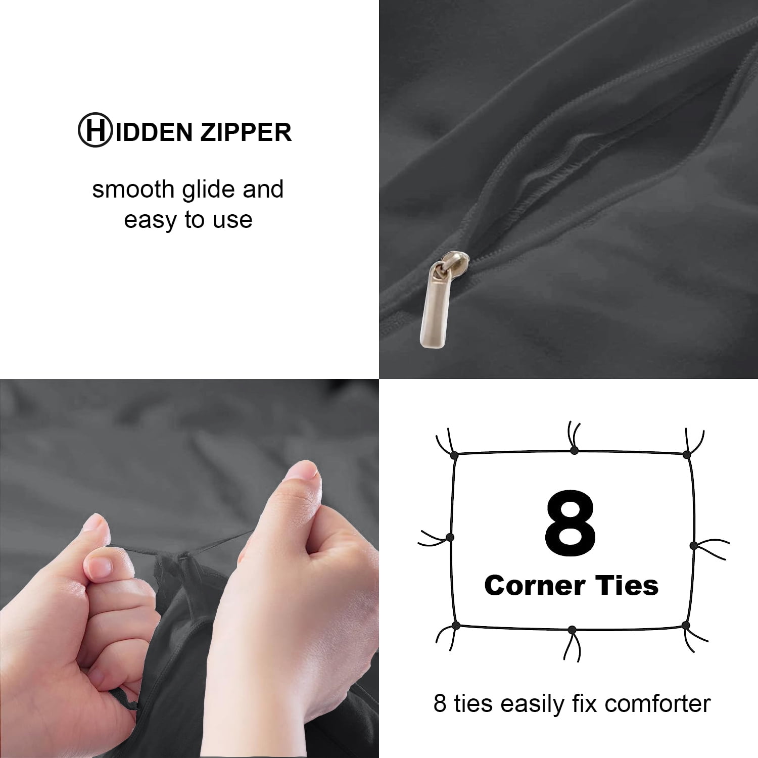 SORMAG Duvet Cover Set Soft Washed Microfiber Duvet Cover 3 Pieces Queen Dark Grey