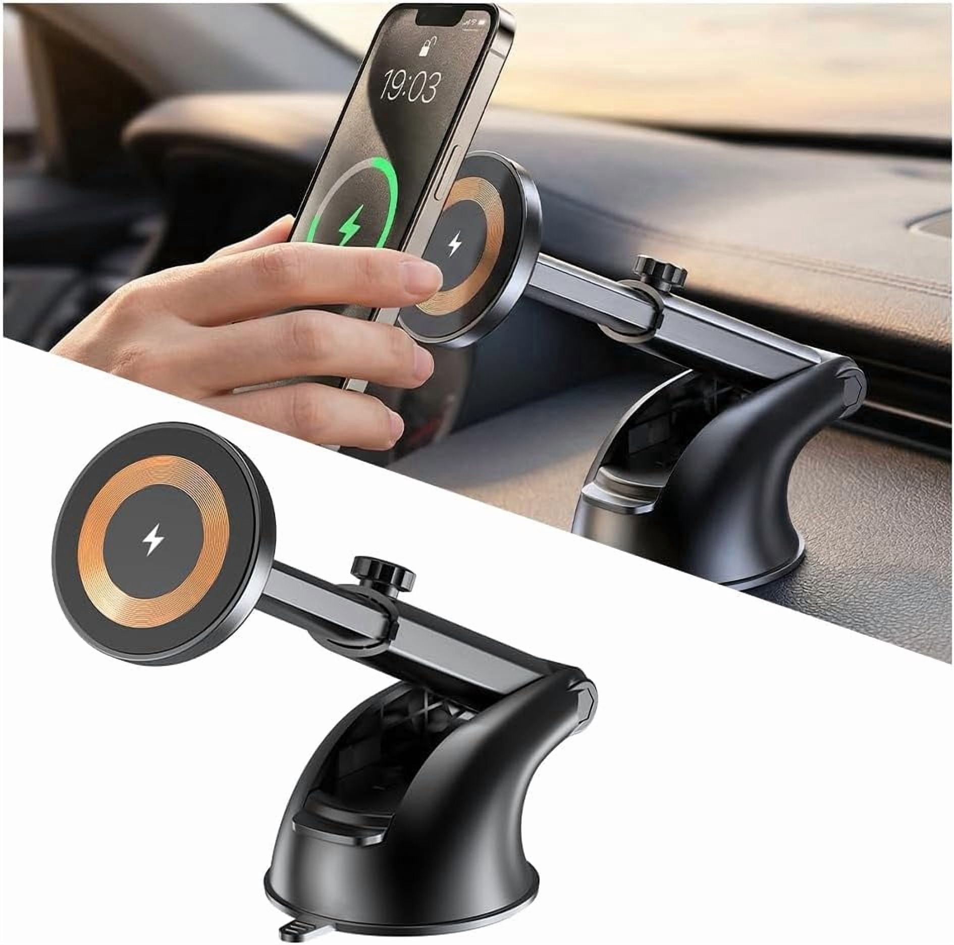 15W Car Mount Charger, Magnetic Wireless Suction Cup Vehicle Dashboard Cell Phone Holder with Air Vent Clip, Automotive Interior Windshield Smartphone Charger Mount, Universal Fit (Style A) Style A -