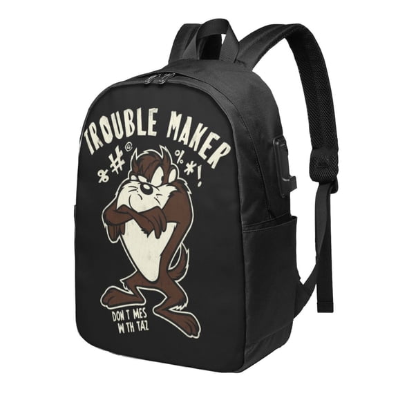 Looney Tunes Tasmanian Devil Taz Backpack Fashion Travel Backpack Laptop Backpack 17 Inch External Usb Interface Headphone Line Interface