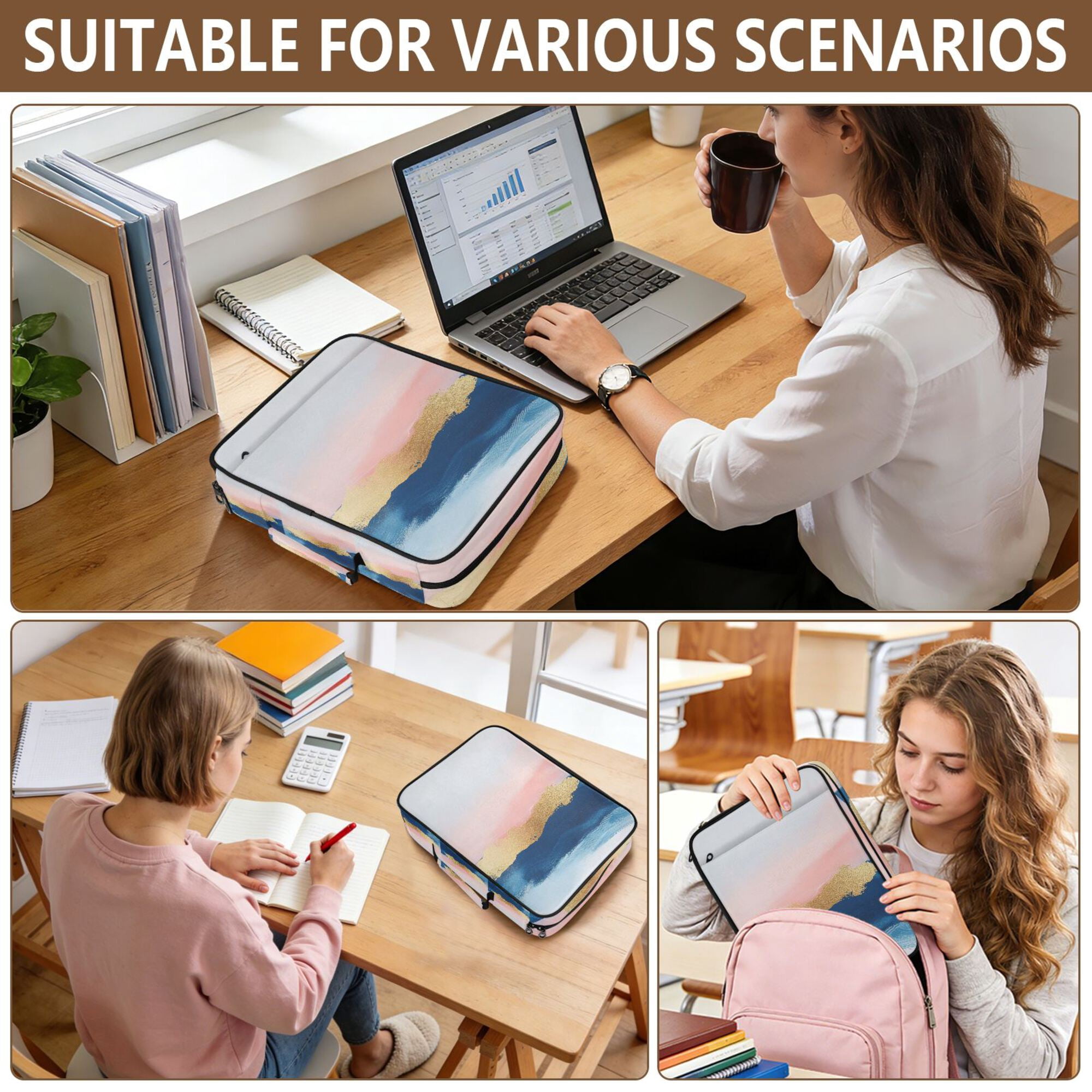 FORMRS Accordion File Folder A4 Size 7-Pocket Expanding Document Organizer Bag with 3 Ring Binder, Abstract Painting