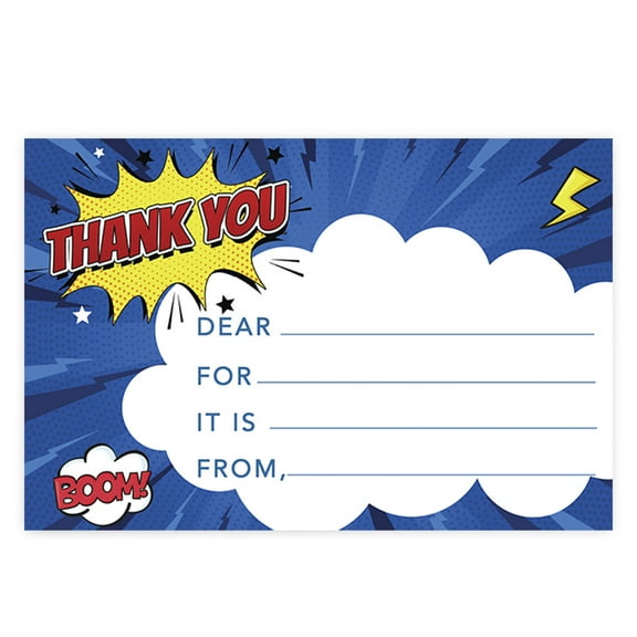 Koyal Wholesale Kids Fill in the Blank Thank You Cards 20 Cards Including Envelopes Superhero Comic Theme