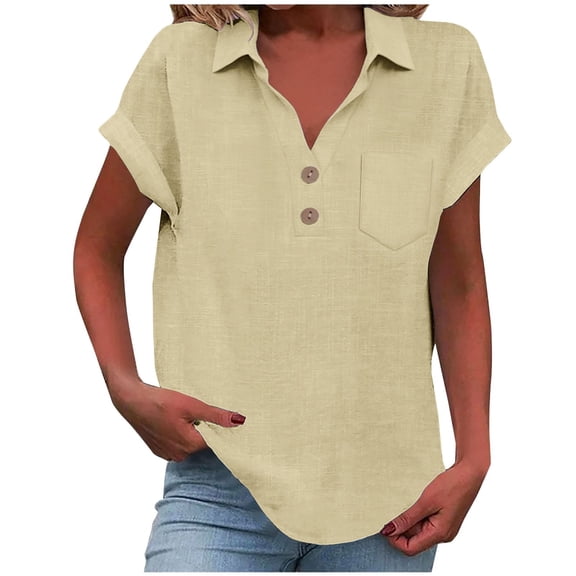 Vinsonshop Women's Polo Shirts Short Sleeve V Neck Summer Tops Business Casual Collared Shirts Loose Tees (S-3XL)