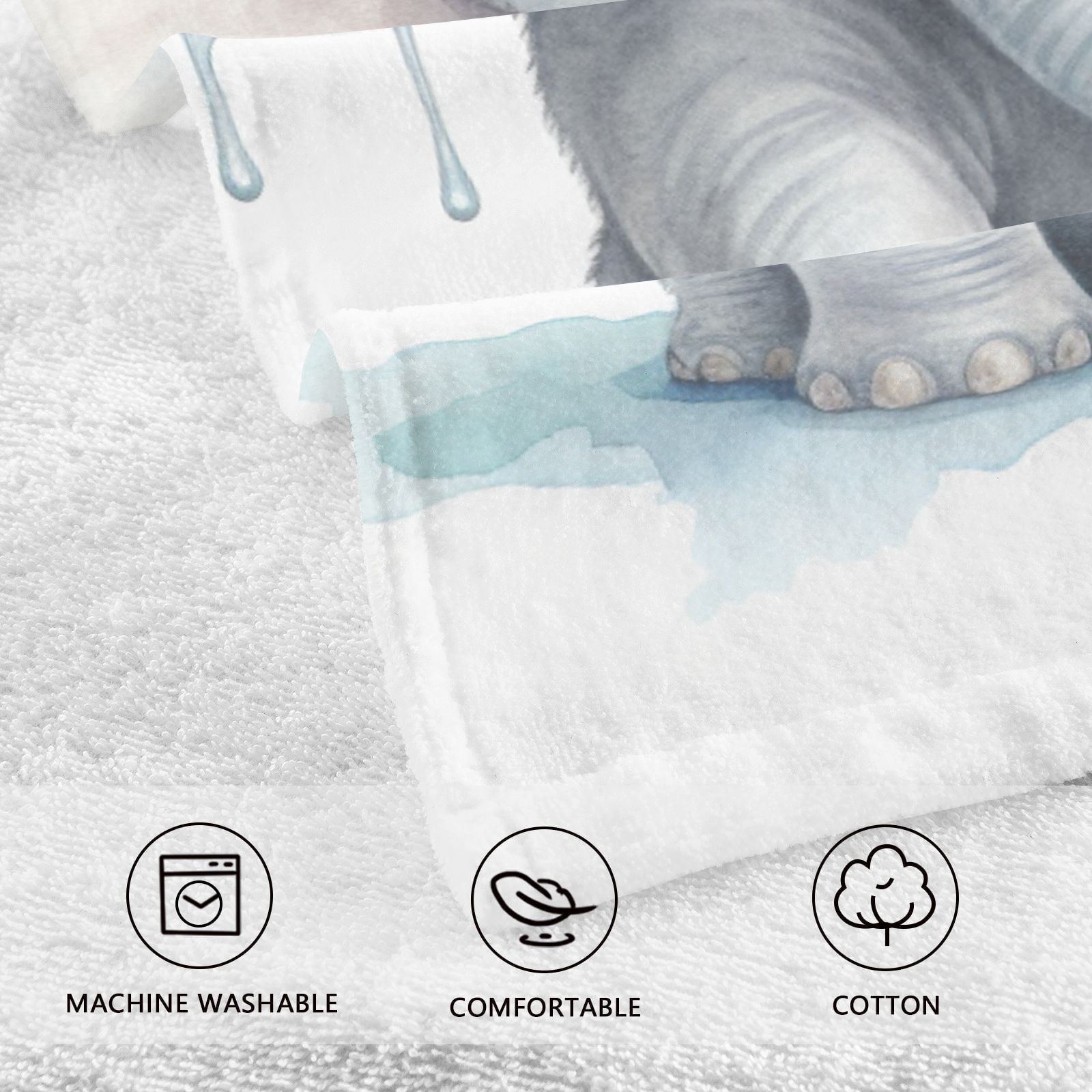 Elephant Ice Cream Hand Towel Bath Towels Face Towels Cotton Absorbent for Home Hotel Spa Swimming Yoga Sports Decorative Towel Set of 2