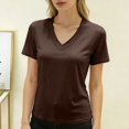 thumbnail image 2 of Womens Workout Tops Boxy Crop Cap Sleeve V Neck Basic Oversized Tshirts for Women Brown 4XL, 2 of 5