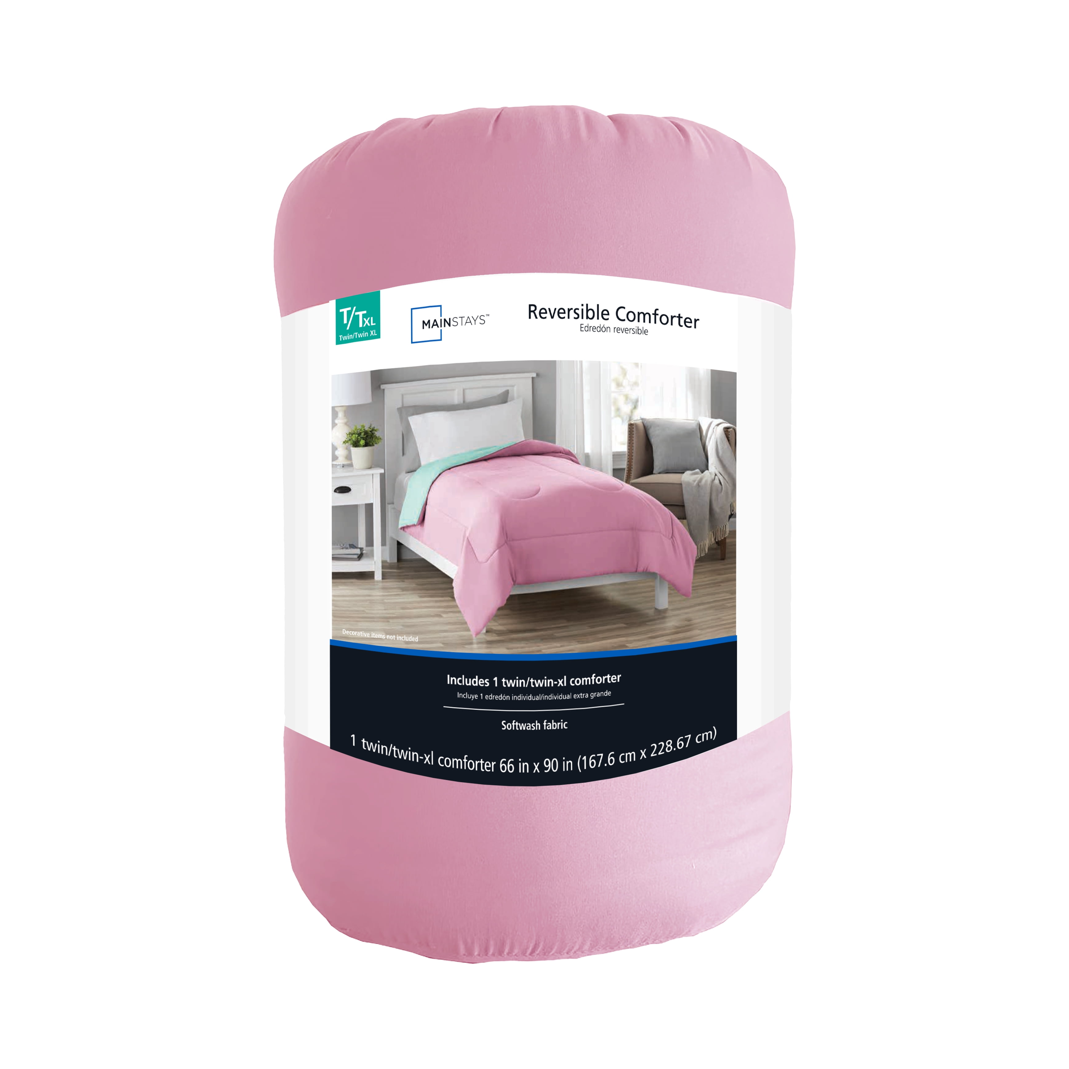 Mainstays Reversible Microfiber Comforter, Pink/Teal, Twin/Twin XL, Adult, Unisex