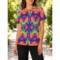 thumbnail image 3 of Women's Summer Tops Short Sleeve Crew Neck T-Shirts All-Over Symmetric Rainbow Tie Casual Blouse, 3 of 6