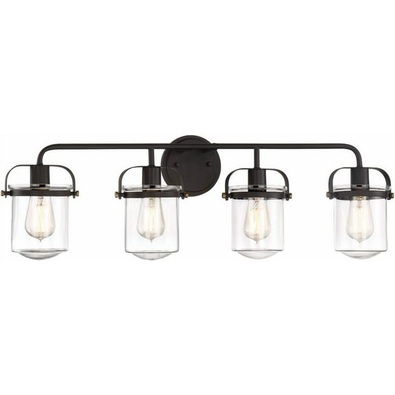 Jaxon 33 in. 4-Light Oil Rubbed Bronze Industrial Vanity Light with Clear Glass Shades