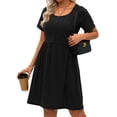 thumbnail image 4 of MOSHU Summer Dresses for Women Crewneck Short Sleeve Midi Dress Casual Button A-Line Sundress with Pockets, 4 of 10