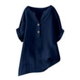 thumbnail image 3 of Olyvenn Linen Shirts for Women Trendy 2025 Plus Size Short Sleeve Button V Neck Summer Tops Casual Oversized Tshirt Blouses Navy XXXXXL, 3 of 5
