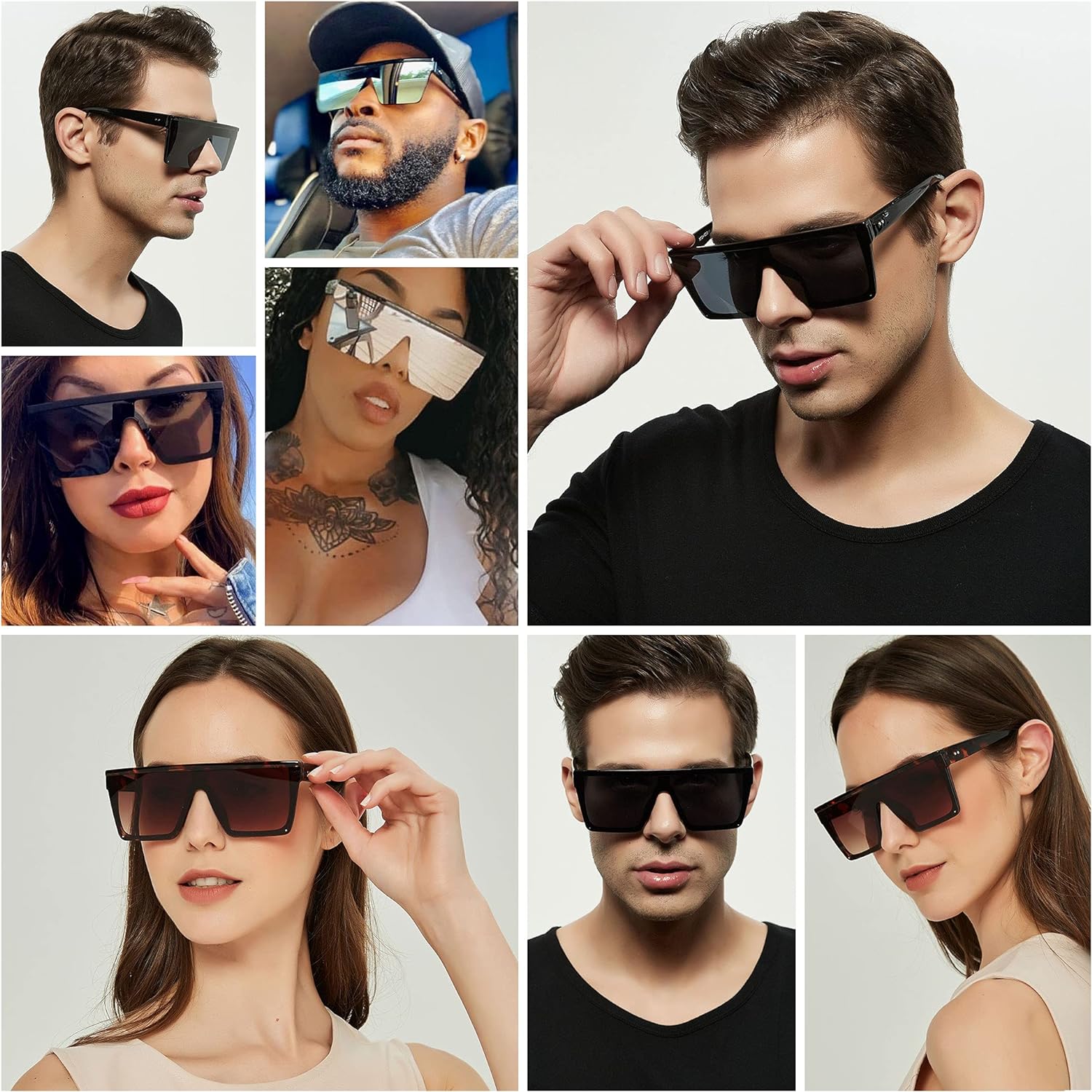 Oversized Square Flat Top Shield Sunglasses Frameless LensTrendy Fashion Eyewear Newbee Fashion One Piece Lens Oversized Square Rimless Large  main image 2