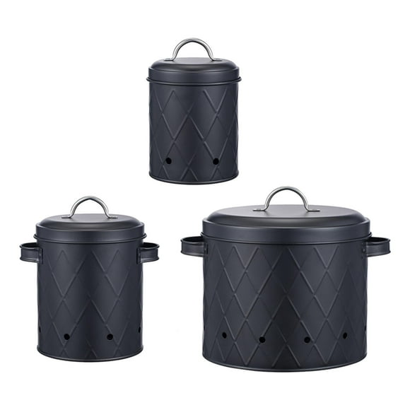 3 Pieces Farmhouse Kitchen Canisters Set, Potato Storage for Pantry Tins, Storage Bin Potato Onion Garlic Set for Kitchen, Storeroom, Camping black