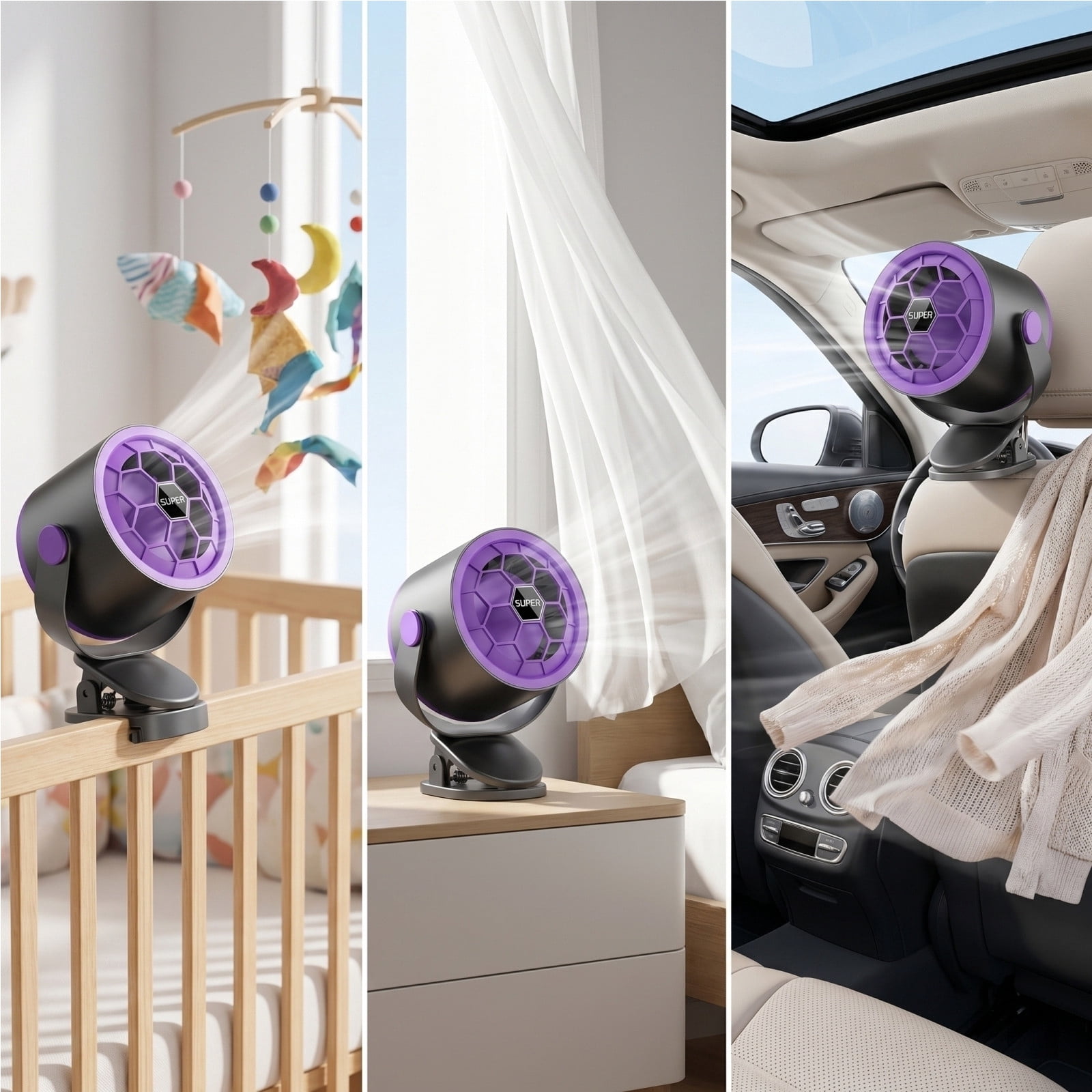 Portable Clip on Fan, 5-Powerful Rechargeable USB Fan with LED Display, Strong Airflow Desk Fan for Outdoor Travel Camping Treadmill Car