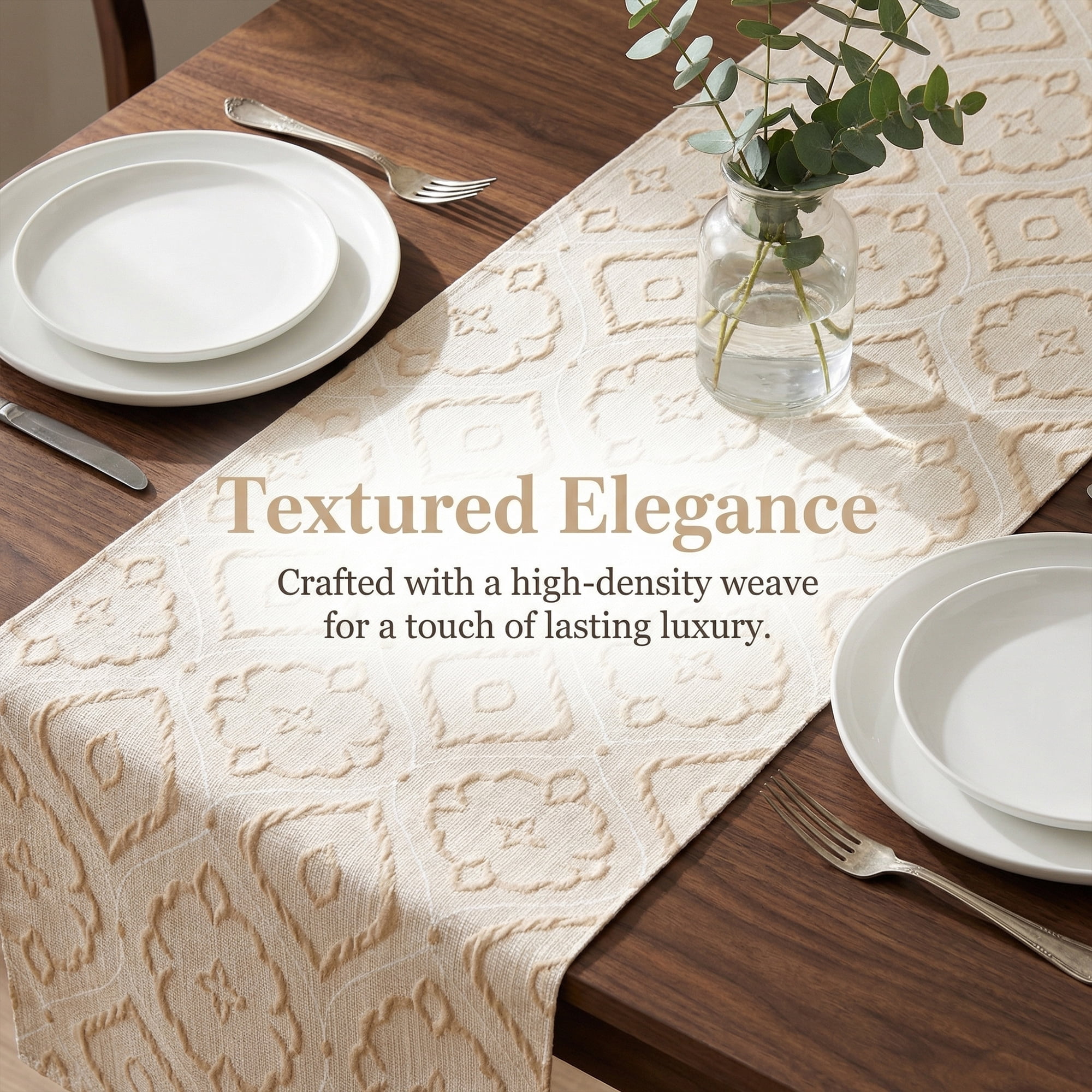 Unique Bargains Long Washable Polyester Runner Table Runner for Table Beige 13.8"x63"