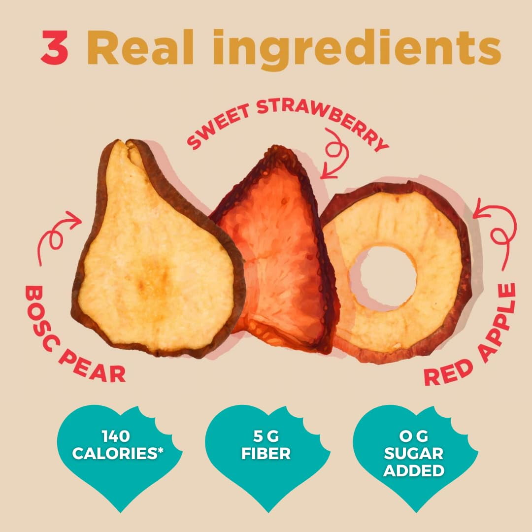 | Straw-Peary | Strawberry, Apple, & Pear | Dried Fruit Superfood | Chewy Snack | No Sugar Added | All Natural | High In Fiber | Gluten Free | Vegan | Paleo | Fruit Snacks | 3 Oz | 3 Pack