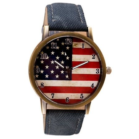 - United States American Flag Watch Black Blue Jean Black with Blue Tent Band Watch-343