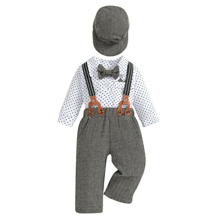 

2 Piece Sweatsuit Set For Kids Toddler Boys Long Sleeve Shirt Tops And Pants Hat 3Pcs Child Kids Gentleman Bowtie Set & Outfits Overalls